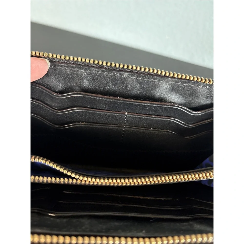 Rebecca‎ Minkoff Zip Around Wallet Black Gold Hardware Credit Card Billfold